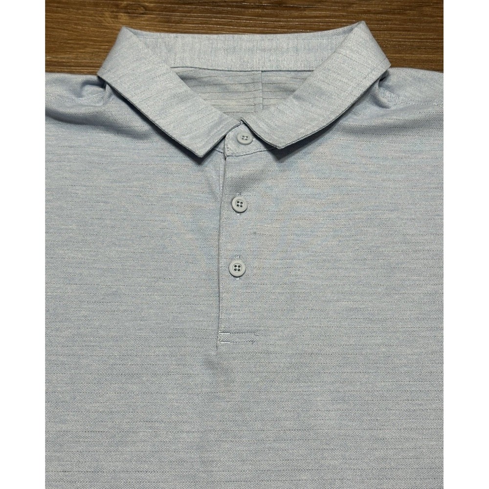 Lululemon Evolution Polo Shirt Mens Light Blue Striped Stretch Performance Sz L - Picture 5 of 7